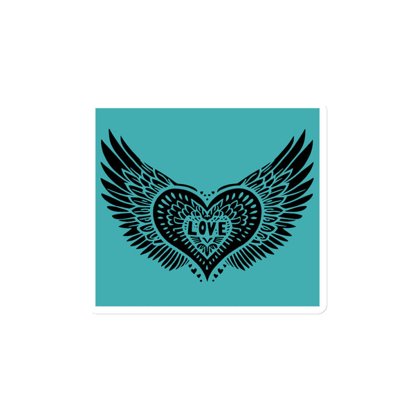 Winged Heart Block Print Magnet - Aqua