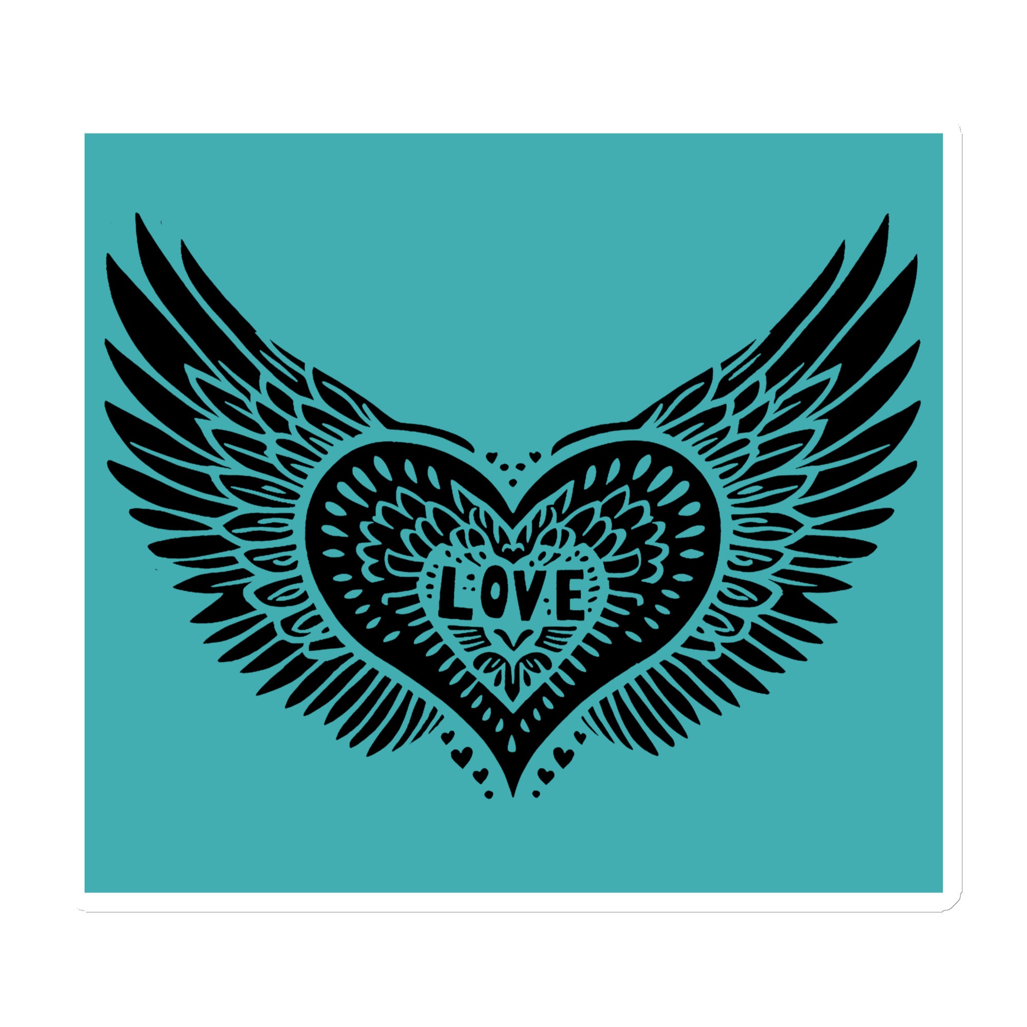 Winged Heart Block Print Magnet - Aqua