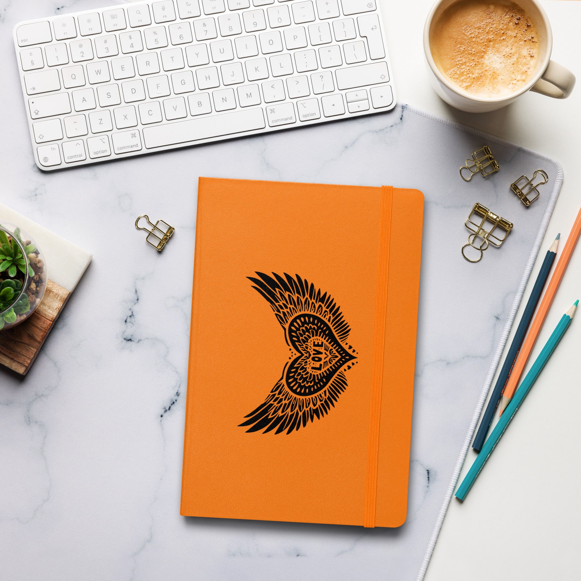 Winged Heart Block Print Hardcover Bound Notebooks