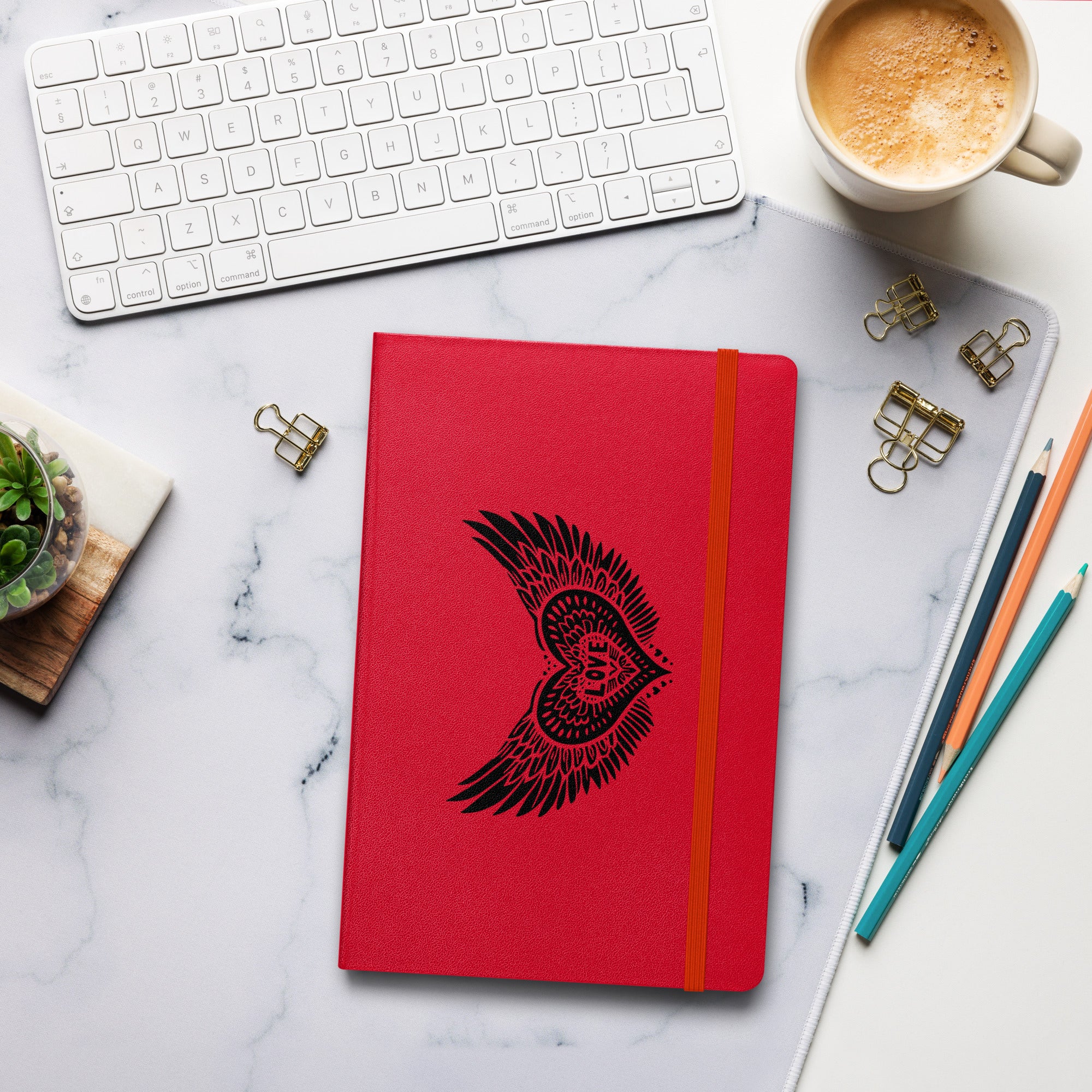 Winged Heart Block Print Hardcover Bound Notebooks