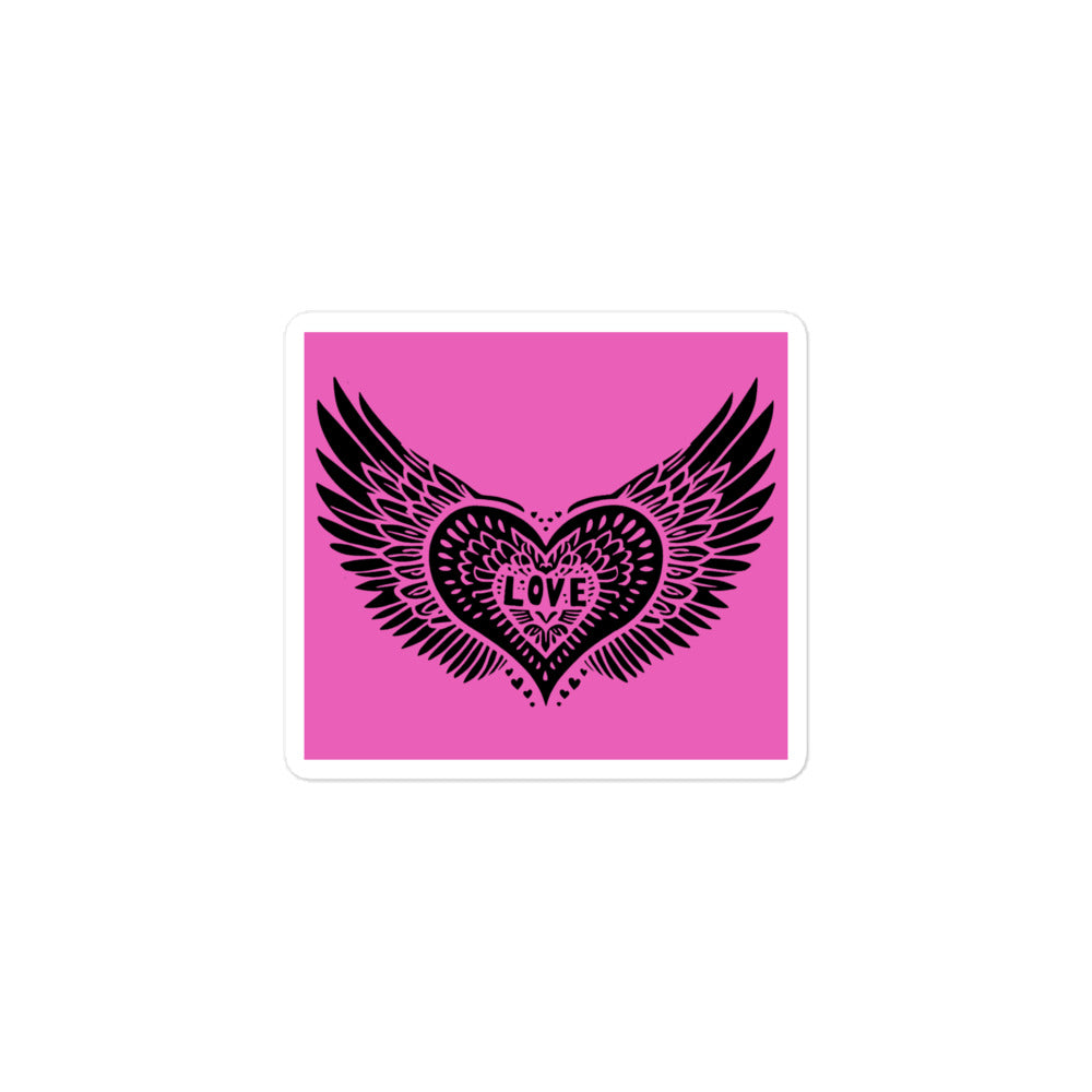 Winged Heart Block Print Bubble-free Stickers - Pink