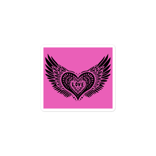 Winged Heart Block Print Bubble-free Stickers - Pink