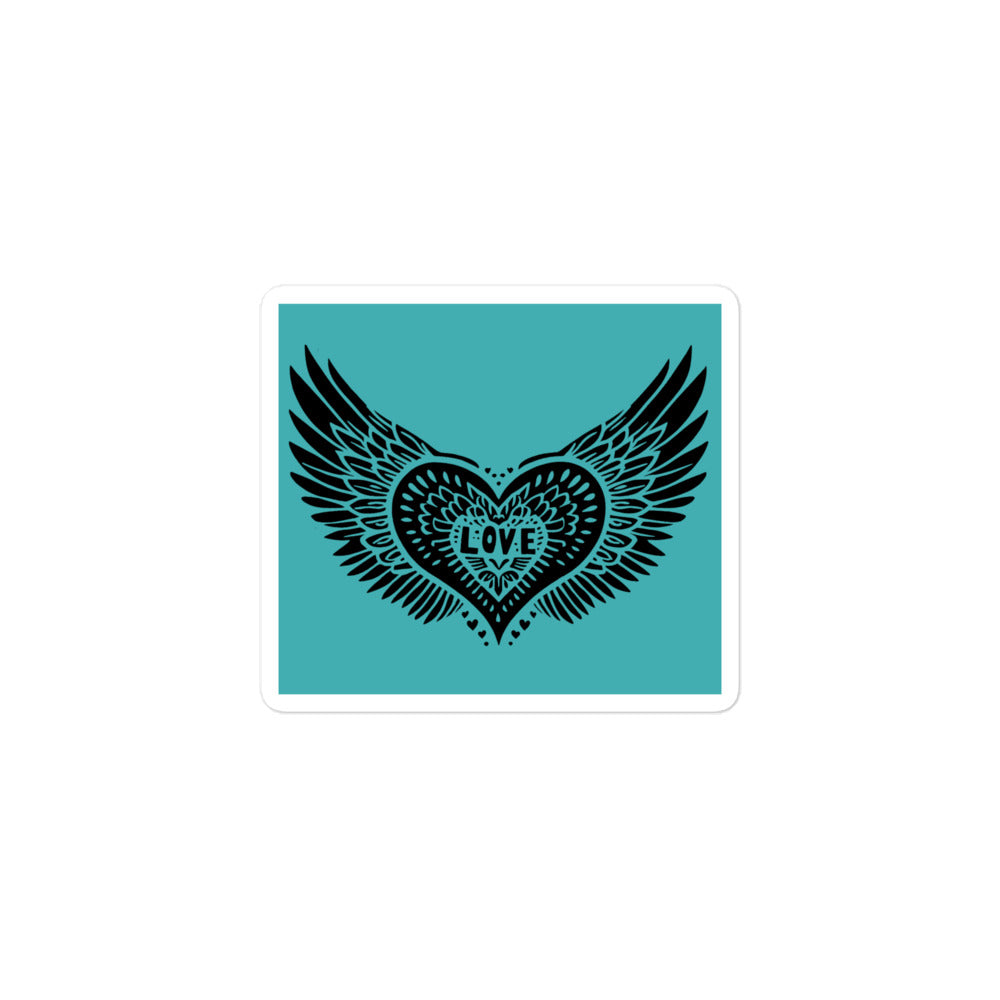 Winged Heart Block Print Bubble-free Stickers - Aqua