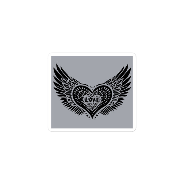 Winged Heart Block Print Bubble-free Stickers - Grey