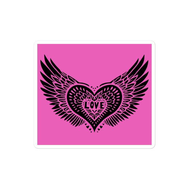 Winged Heart Block Print Bubble-free Stickers - Pink