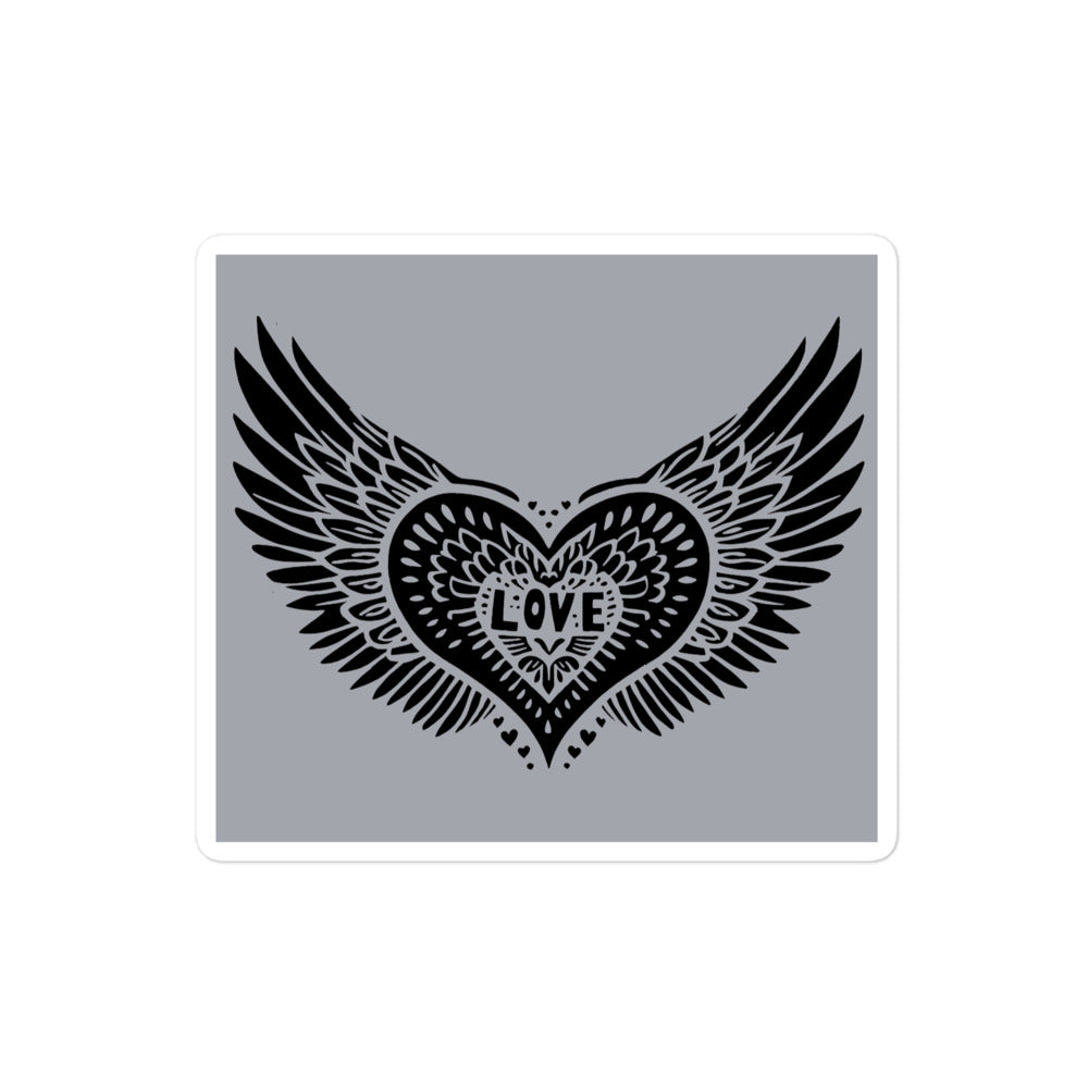 Winged Heart Block Print Bubble-free Stickers - Grey