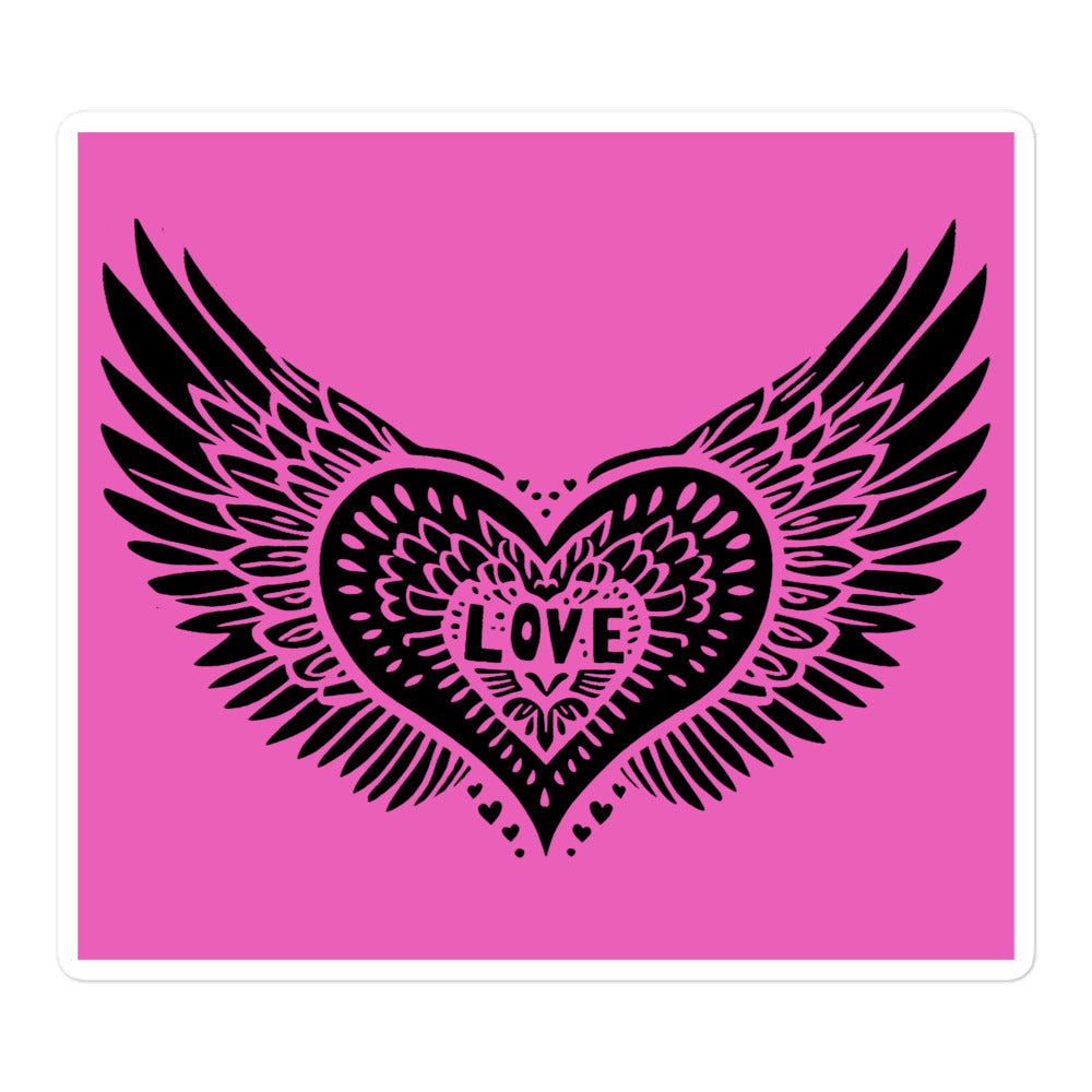 Winged Heart Block Print Bubble-free Stickers - Pink