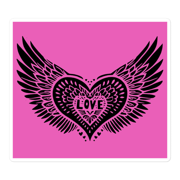 Winged Heart Block Print Bubble-free Stickers - Pink