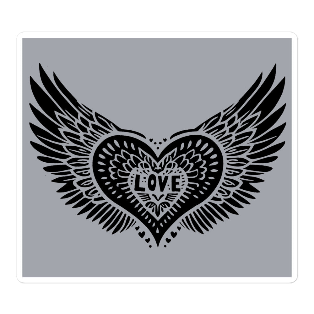 Winged Heart Block Print Bubble-free Stickers - Grey