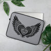 Winged Heart Block Print Laptop Sleeve - Grey