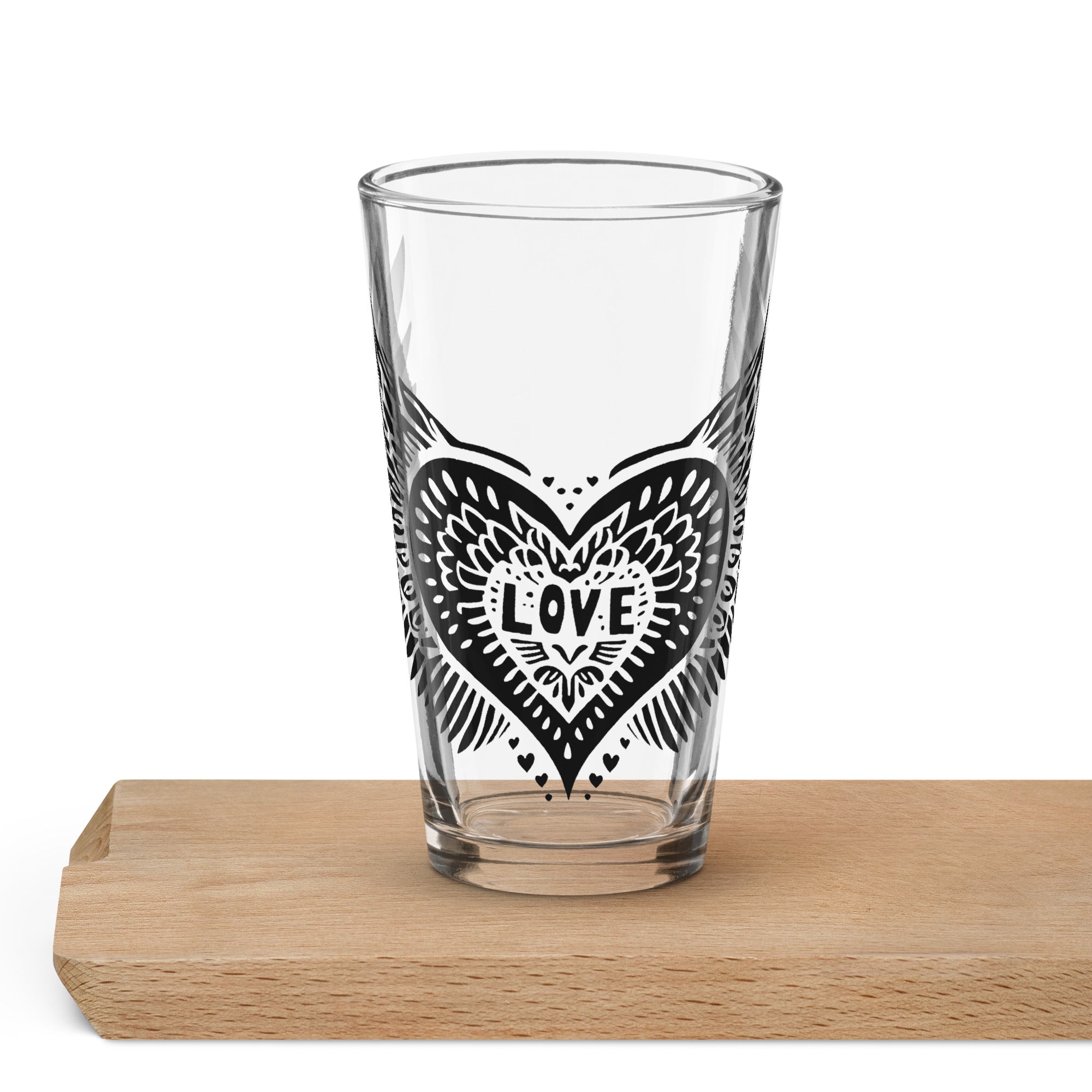 Winged Heart Block Print Shaker Pint Glass