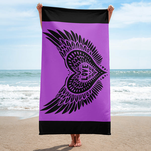 Winged Heart Block Print Towel - Purple