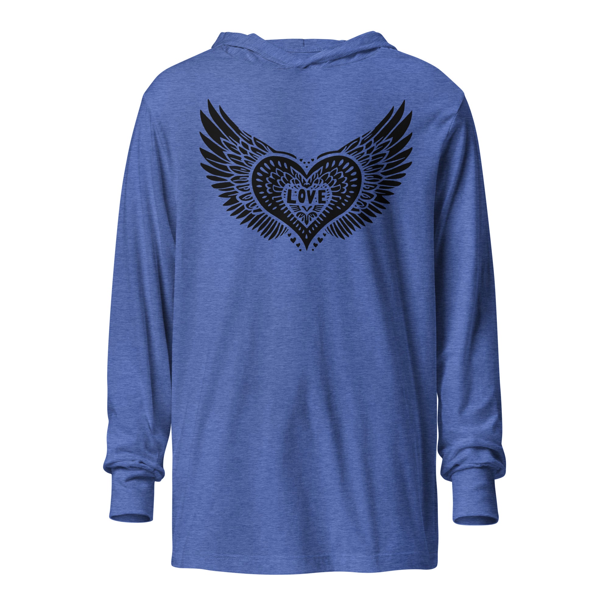 Winged Heart Block Print Hooded Long-sleeve Tee