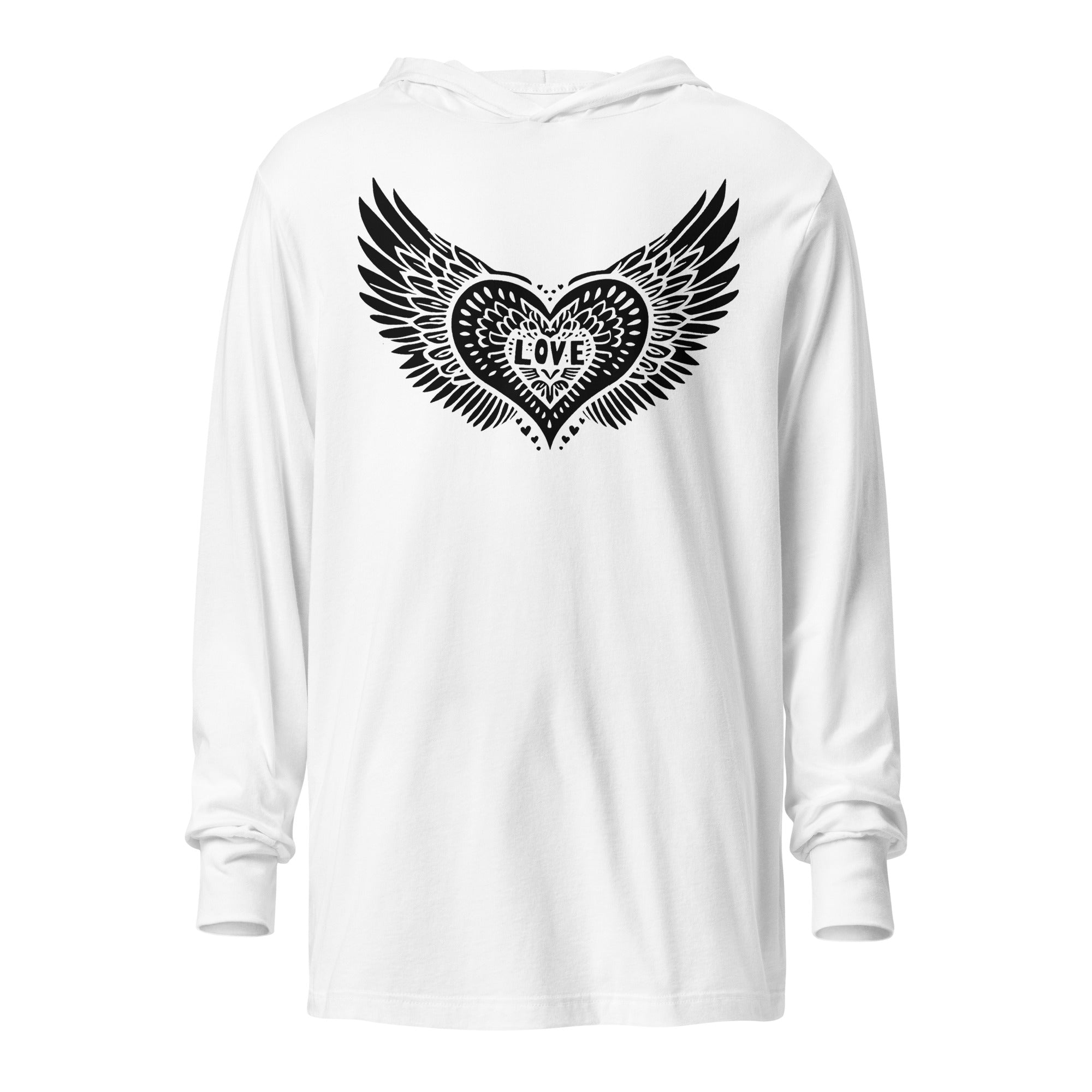 Winged Heart Block Print Hooded Long-sleeve Tee