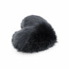 Side view of a Black faux fur heart shaped decorative pillow.