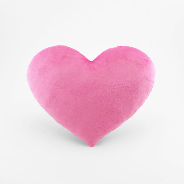 Bubble Gum Pink plush heart shaped decorative throw pillow.