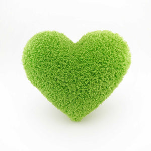 Bright Green curly shag heart shaped decorative pillow.