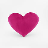 Magenta plush heart shaped decorative throw pillow.