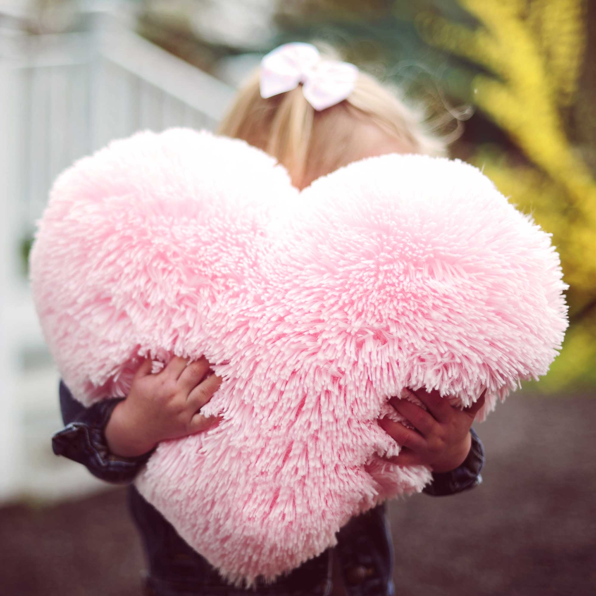 Fluffy Light Pink Heart Shaped Decorative Throw Pillow